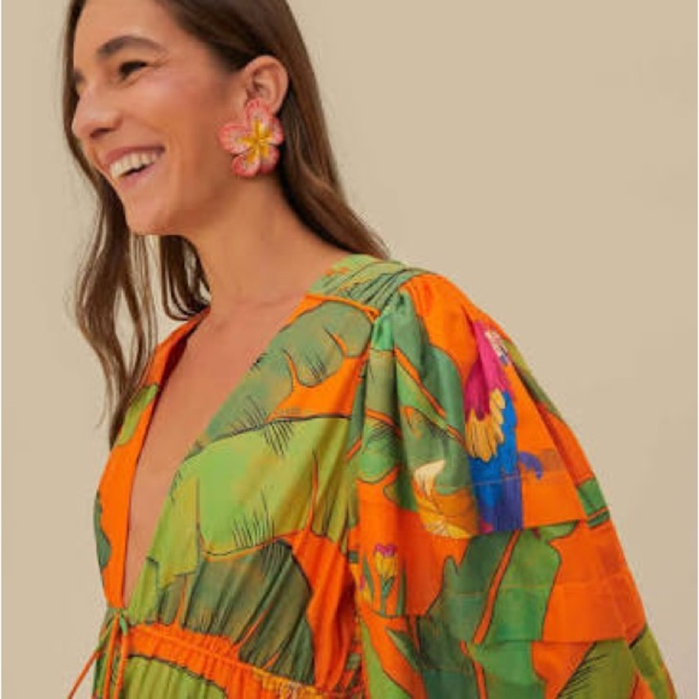 FARM Rio Orange and Green Tropical Maxi Dress NWT - Picture 5 of 8